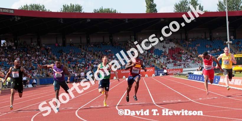 Dwain Chambers wins the 100 metres at the Sainsbury's British Championships, Birmingham.